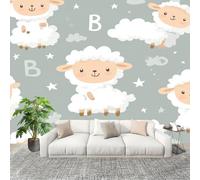 Cute Sheep Pattern Mural Wallpaper for Living Room TV Backdrop Office Hotel Wall Decoration Poster Grey Wall Panoramic Mural Non-Woven Photo Wallpaper 250x175cm