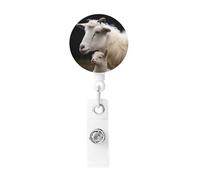 Cute Sheep with Mother Badge Reel Retractable Badge Holder with Keychain Id Clips for Badges Lightweight Plastic Name Card Holders for Nurses Office Teacher