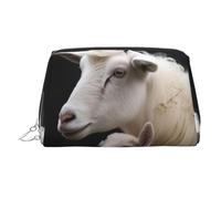 Cute Sheep With Mother Makeup Bag for Women Cosmetic Bags Leather Travel Makeup Case Organizer Waterproof Make up Pouch Open Flat Toiletry Bag Portable Storage Pouch for Travelling, Silver, One Size