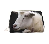 Cute Sheep With Mother Makeup Bag for Women Cosmetic Bags Leather Travel Makeup Case Organizer Waterproof Make up Pouch Open Flat Toiletry Bag Portable Storage Pouch for Travelling, Gold, One Size