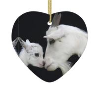 cute sheep with mother Printed decorative ornaments, ceramic heart-shaped ornaments, can be hung on Christmas trees and fireplaces