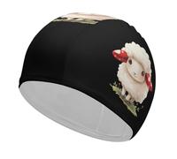 Cute Sheep with Red Mushroom Elastic Swimming Cap Unisex Waterproof Bath Caps Lightweight Swim Hat Gifts for Swimmers