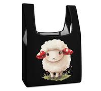 Cute Sheep with Red Mushroom Lightweight Foldable Shopping Bag Large Reusable Grocery Bags Eco Tote Handbag