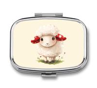 Cute Sheep with Red Mushroom Portable Pill Organizer with 2 Compartments Square Medicine Box Compact Travel Pharmacy Case