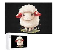 Cute Sheep with Red Mushroom Wooden Puzzle Letter on Back Adults Difficult Jigsaw Puzzles for Home Decor Birthday Gift