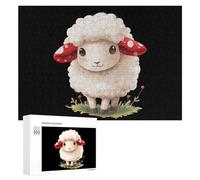 Cute Sheep with Red Mushroom Wooden Puzzle Letter on Back Adults Difficult Jigsaw Puzzles for Home Decor Birthday Gift