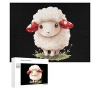 Cute Sheep with Red Mushroom Wooden Puzzle Letter on Back Adults Difficult Jigsaw Puzzles for Home Decor Birthday Gift