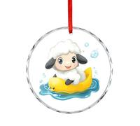 Cute Sheep with Yellow Rubber Duck Boat Hanging Decoration Glass Ornament | Christmas Tree Pendant Happy Engagement Gift for Wedding