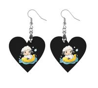 Cute Sheep with Yellow Rubber Duck Boat Wooden Earrings Artistic Wood Pendants Vintage Earring Hooks Jewelry for Women Apricot Shaped
