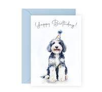 Cute Sheepadoodle Birthday Card - Yappy Dog - Gifts for Dog Lovers, Fur Dad or Mum, Pet Owners, Friends, Besties, BFF, Neighbour, Colleague, Coworker, Bro, Dude, Mate - Comes with Stickers