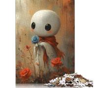 Cute Sheet Ghost with Blue Rose Jigsaw Puzzles 1000 Pieces for Adults Puzzle Educational Games 1000pcs (38x26cm)