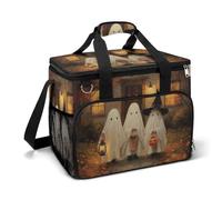 Cute Sheet Ghosts Warm-lit Old House Camping Cooler Bag Insulated Beach Coolers Portable Leak Proof Bags with Shoulder Strap