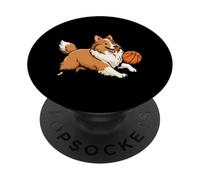 Cute Sheltie Dog Playing Basketball Cartoon PopSockets Adhesive PopGrip