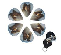 cute shetland dog Guitar Picks 6 Pack, 0.96mm Thickness Celluloid Bass Pick with Leather Guitar Pick Holder Keychain Abstract Art Pics Plectrum for Acoustic Electric Guitar, Ukulele, Bass