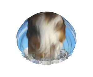 cute shetland dog Print Shower Cap - Reusable, Double Layer, Hotel Travel Essentials, Salon Shower Hat Accessories One Size