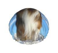 Cute Shetland Dog Printed Double-Layer Shower Cap, Reusable Shower Cap, Suitable For Various Hair Lengths