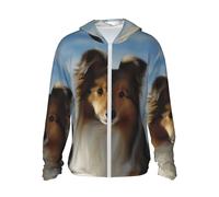Cute Shetland Dog Sun Protection Hoodie Jacket Full Zip Upf 50+ Long Sleeve Sun Shirt With Pocket Outdoor, Black, XL