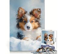 Cute Shetland Sheepdog Puppy Puzzle for Teenagers 1000 Pieces Sharp Thinking Precise Cut Fun Activity Art Decor (38x26cm)