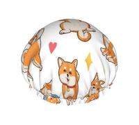 Cute Shiba Inu And Funny Dog Pattern,Shower Cap Nightcap Double Layer Waterproof Elastic Bath Cap Reusable Hair Cap