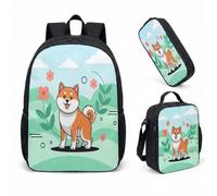 Cute Shiba Inu Dog Print 17 Inch Backpack 3 Piece Set Japanese Geometric Pattern Cartoon School Rucksack for Kids (05)