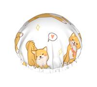 Cute Shiba Inu Dogs Pattern,Shower Cap Nightcap Double Layer Waterproof Elastic Bath Cap Reusable Hair Cap