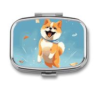 Cute Shiba Inu Pill Case with 2 Compartment, Pill Organizer Portable Square Pill Box,Vitamin Pill Organizer for Pocket Purse and Travel
