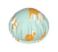Cute Shiba Inu Puppy,Shower Cap Nightcap Double Layer Waterproof Elastic Bath Cap Reusable Hair Cap