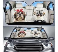 Cute Shih Tzu Couple Driving Front Windshield Sun Shade Heat Protection Sun Visor Protector Foldable Car Windscreen Cover Universal For Truck Vehicle Va-Ns M