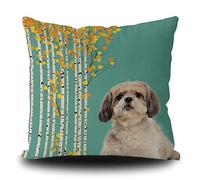 Cute Shih Tzu Dog Fall Decorative Pillowcase with White Birch Tree Golden Leaves Autumn Seasonal Throw Pillow Cover for Sofa Bed Couch 20x20 Inch Double Side