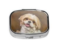 Cute Shih Tzu Dog,Meta Pill Box 2 Compartment Medicine Case,Portable Organizer,Rectangle Meta Portable Organizer Pill Box 1683 Compartment Medicine Case