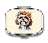 Cute Shih Tzu Dog Portable Pill Organizer with 2 Compartments Square Medicine Box Compact Travel Pharmacy Case