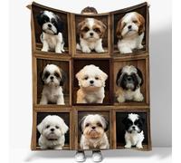 Cute Shih Tzu Puppy Blanket Soft Fleece Blanket for Kids Adults Throw Unique Gift Comfy Lightweight Fuzzy Plush Blanket Double for Couch Sofa Bed Office Tan Summer Fall Air Conditioning Blankets