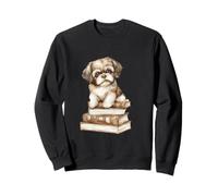 Cute Shih Tzu Puppy Dog Sitting on Stack of Books Art Sweatshirt