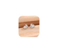 Cute Shiny Little Rabbit Stud Earrings for Women 925 Sterling Silver Cubic Zirconia CZ Bunny Small Studs Rhinestone Animal Simulated Diamond Gemstones Jewelry Gifts for Wedding Easter