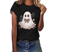 Cute Shirts for Women Fall Pumpkin Print Crew Neck T-Shirts Short Sleeve Loose Fit Top Happy Festival Family Party Celebration Halloween Fashion Gift Top (Black, XXXL)
