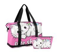 Cute Shoes Take Them Off Cartoon Cute Funny White Cat Travel Duffel Bags Gym Bag with Toiletry Bag for Yoga 2 Pcs Set, cute shoes take them off Cartoon cute funny white cat, One Size