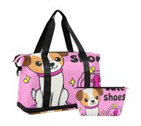 Cute Shoes Take Them Off Cartoon Cute Funny White Dog Tote Bag Carry On Weekend Bag with Toiletry Bag for Business Trips Multifunctional, cute shoes take them off Cartoon cute funny white dog, One