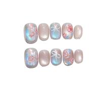 Cute Short False Nail 10Pcs Gradient hand drawn roses Design Press on Fake Nails Full Cover Gel Glue on DIY Nail Art Manicure for Women Girls