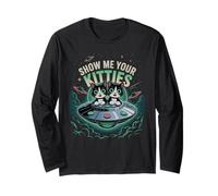 Cute Show ME Your Kitties Cat Lover UFO Sighting Alien Meow Long Sleeve T-Shirt