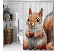Cute Shower Curtain, Bathroom Curtain with 12 Hooks | Waterproof Polyester | Rustproof Eyelets | Weighted Hem | Machine Washable | Quick Dry | Bathroom Accessories Decor | 100x130cm Squirrel Y#303