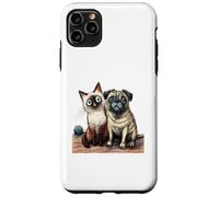 Cute Siamese Cat and Pug Dog Friends Sketch Case for iPhone 11 Pro Max