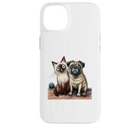 Cute Siamese Cat and Pug Dog Friends Sketch Case for iPhone 14 Plus