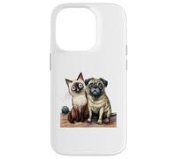 Cute Siamese Cat and Pug Dog Friends Sketch Case for iPhone 14 Pro
