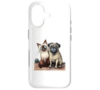 Cute Siamese Cat and Pug Dog Friends Sketch Case for iPhone 17