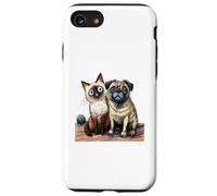 Cute Siamese Cat and Pug Dog Friends Sketch Case for iPhone SE (2020) / 7/8