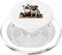 Cute Siamese Cat and Pug Dog Friends Sketch PopSockets PopGrip for MagSafe