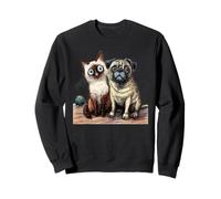 Cute Siamese Cat and Pug Dog Friends Sketch Sweatshirt
