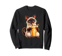 Cute Siamese Cat Enjoying Iced Coffee Funny Coffee Lover Sweatshirt