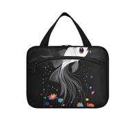Cute Siamese Fighting Fish Hanging toiletries Travel Bag Women with Hook, Designer Compact Makeup Cosmetic Bag for Womens Toilet maletín para maquillaje L