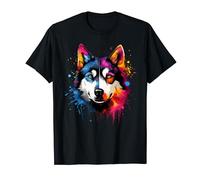 Cute Siberian Husky Dog on painted Siberian Husky T-Shirt